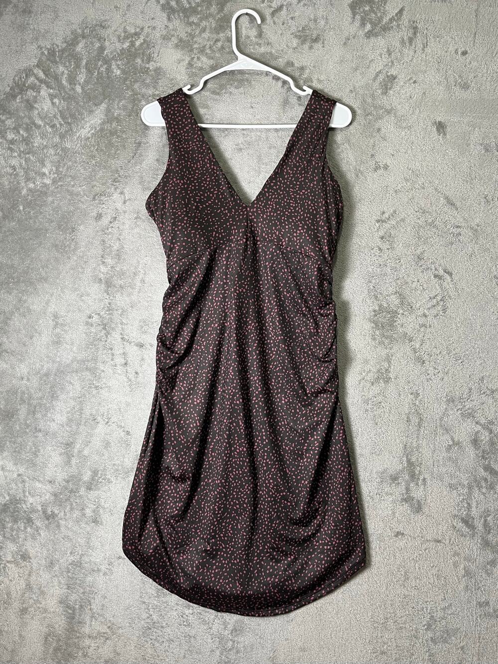 prAna Pearl Isla Dress Deep Pine Spots Ruched Stretch Casual Travel Dress L New